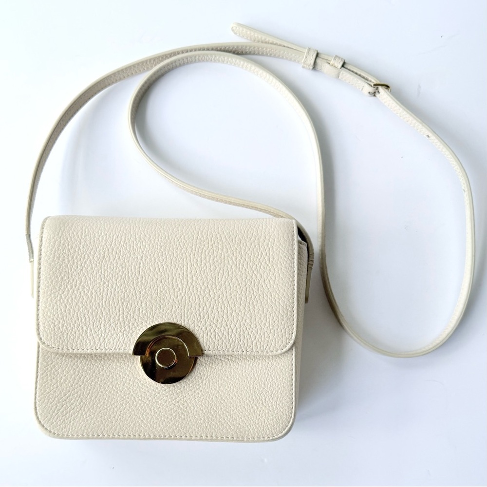 CO Collections Small Box Crossbody / Shoulder Bag in Cream Ivory Leather